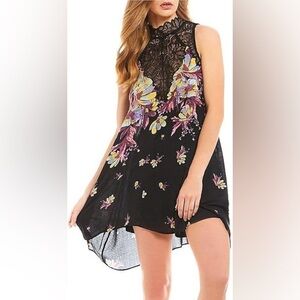 INTIMATELY FREE PEOPLE Marsha Floral Printed Lace Dress Onyx
